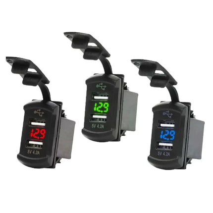 Dual USB Charger Socket with LED Voltmeter & Rocker Switch Panel – Car & Boat Power Adapter