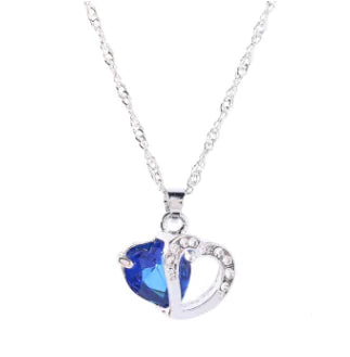 Heart Crystal Pendant Necklace for Women – Water Wave Chain, 9 Color Options