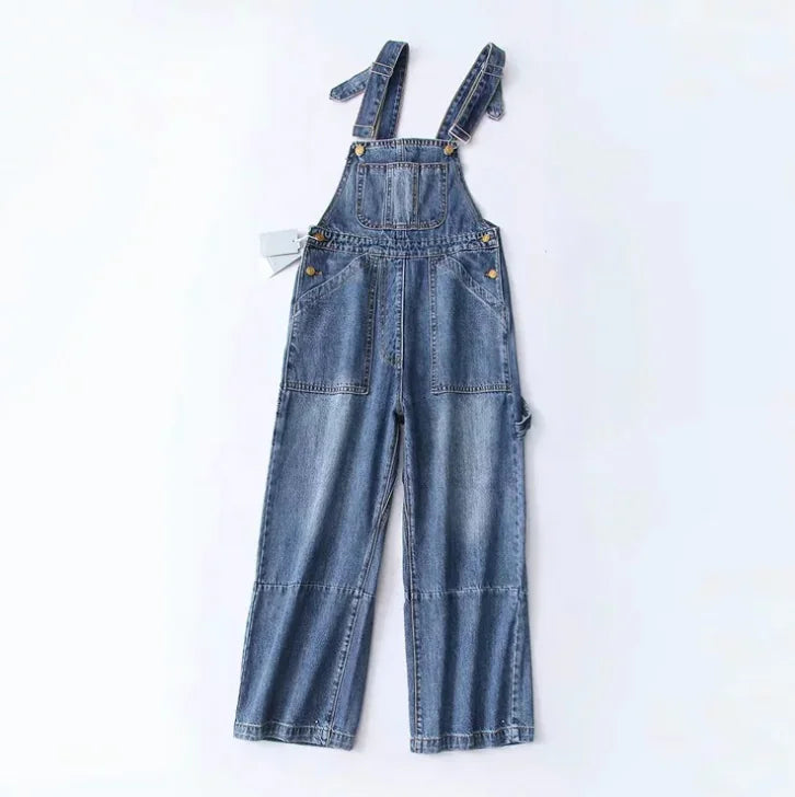 Loose Fit Denim Strappy Overalls with Pockets – Women’s Casual Street Style