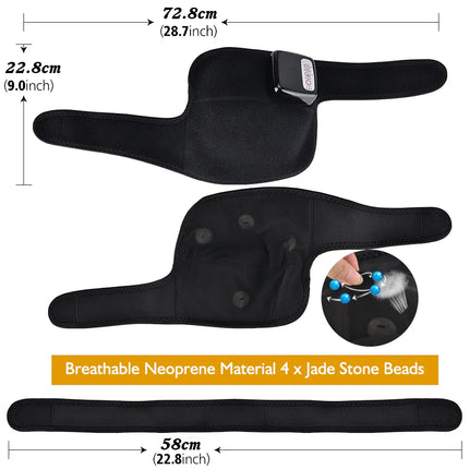 Black neoprene waist massager with 4 jade stone beads, breathable design, 72.8cm length, for back & abdomen relief