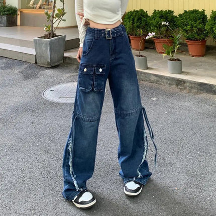 Vintage High Waist Loose Fit Wide Leg Jeans – Blue & White Blue | Gift for her