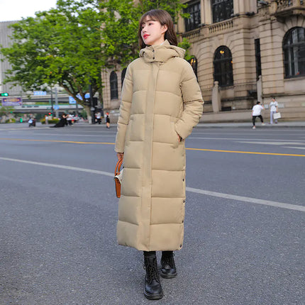 Women’s Long Knee-Length Hooded Down Cotton Coat – Thick Winter Warm Slim Fit Jacket