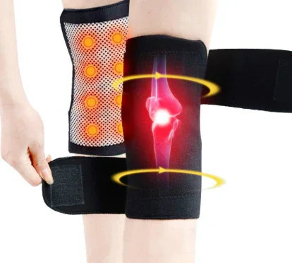Black knee support brace with heat therapy dots and compression design for joint pain relief