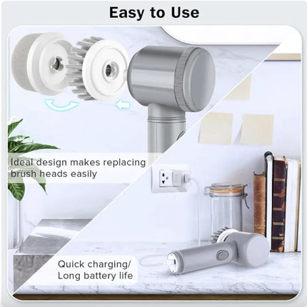 Brosse rotative électrique rechargeable sans fil – Brosse électrique étanche 7 en 1 pour le nettoyage de la maison