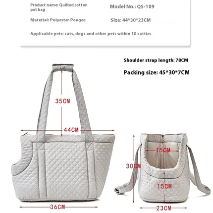 Quilted Korean-Style Pet Travel Bag – Soft Portable Carrier for Cats & Small Dogs