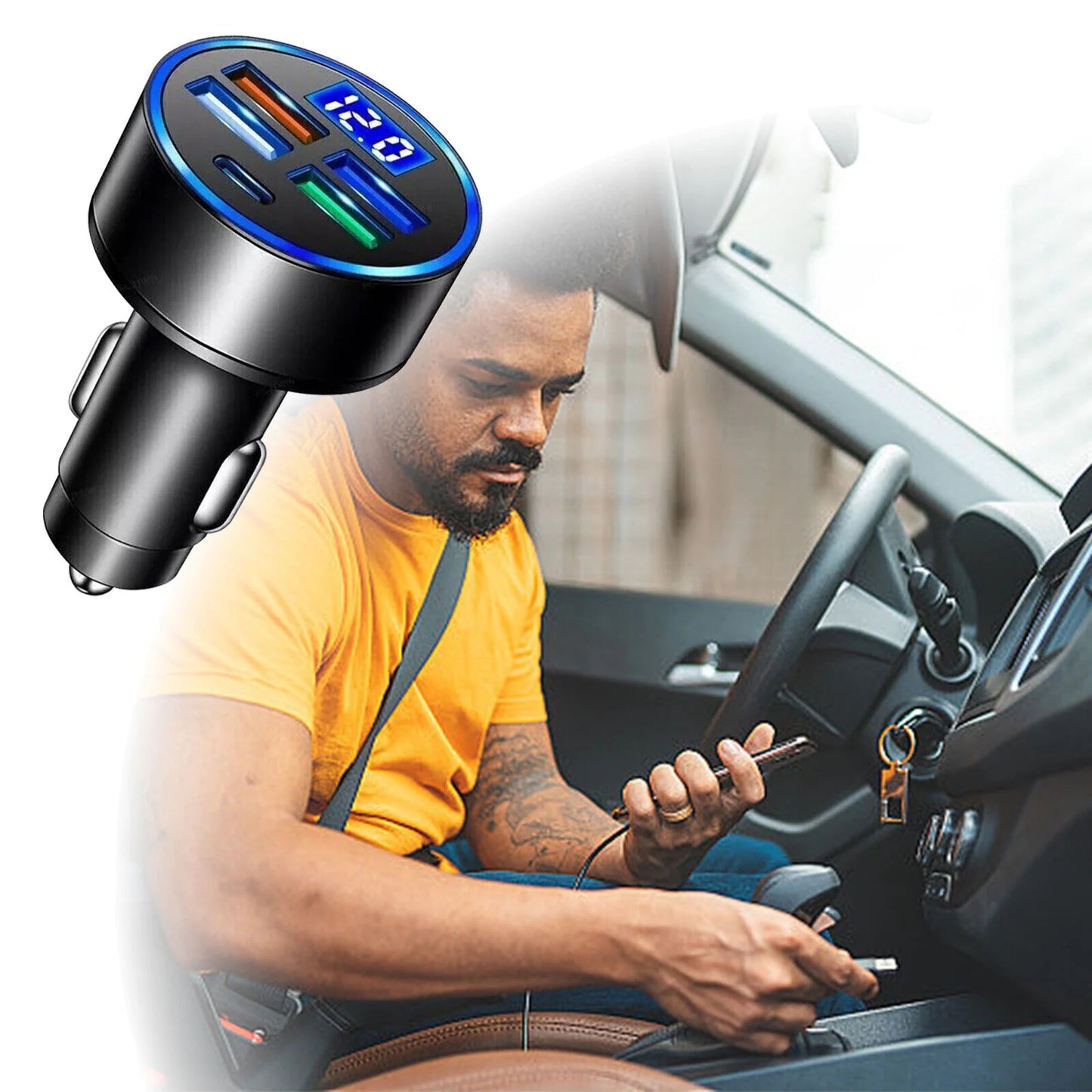 5-Port Super Fast Car Charger Adapter – USB & Type-C for iPhone, Samsung & Android