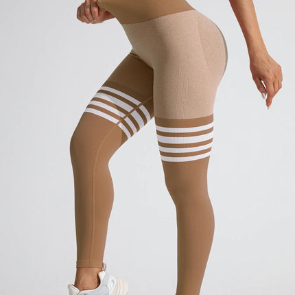Striped High-Waist Hip Lift Sports Tights – Workout & Running Pants