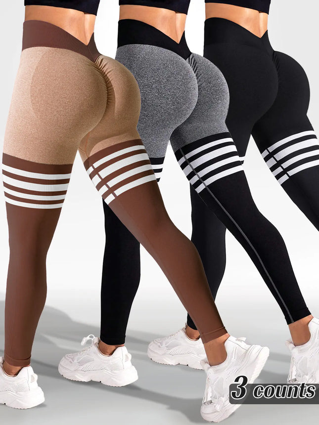 Striped High-Waist Hip Lift Sports Tights – Workout & Running Pants