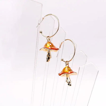 Multicolor Oil Dripping Mushroom Earrings – Korean Style Silver Statement Drop Earrings for Women
