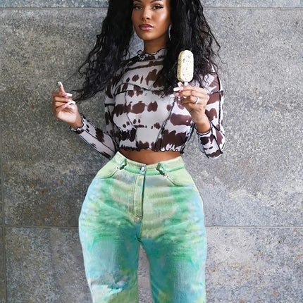 High Rise Tie Dye Ombre Wide Leg Jeans – Loose Baggy Fit Denim