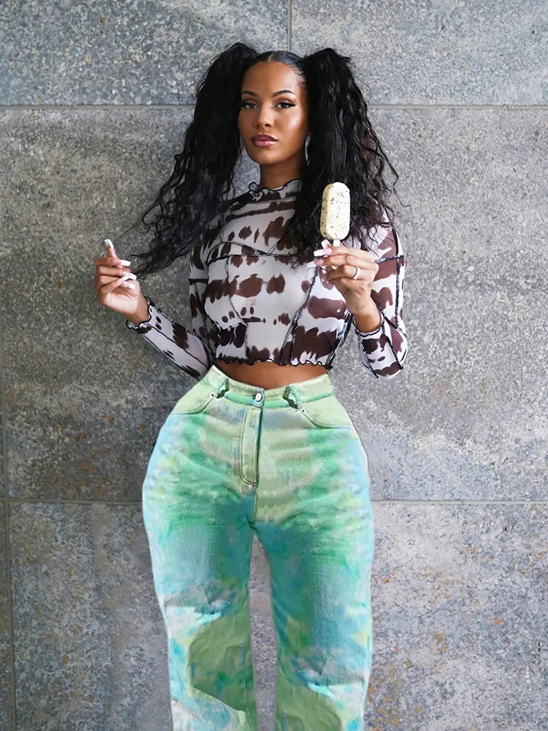 High Rise Tie Dye Ombre Wide Leg Jeans – Loose Baggy Fit Denim