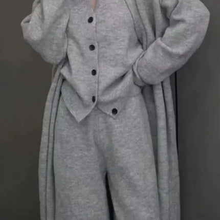 Women’s Knit 3-Piece Set – Cardigan, Vest & High-Waist Pants