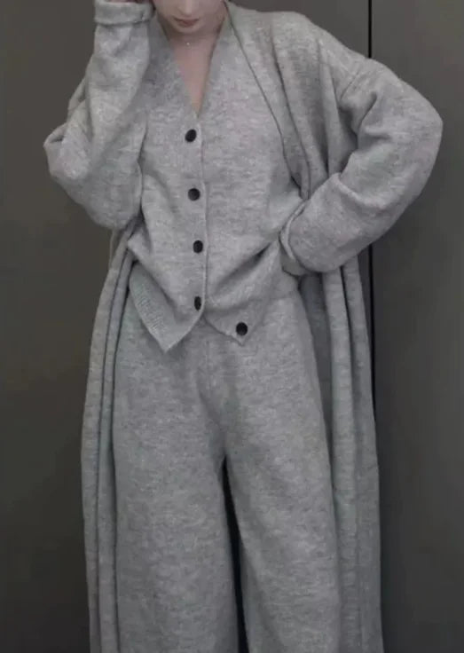 Women’s Knit 3-Piece Set – Cardigan, Vest & High-Waist Pants