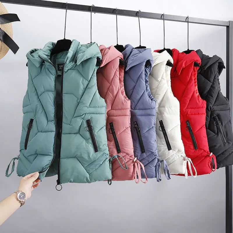 Men’s & Women’s Down Cotton Vest with Detachable Hood – Lightweight, Warm & Winter-Ready