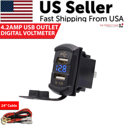 Dual USB Charger Socket with LED Voltmeter & Rocker Switch Panel – Car & Boat Power Adapter