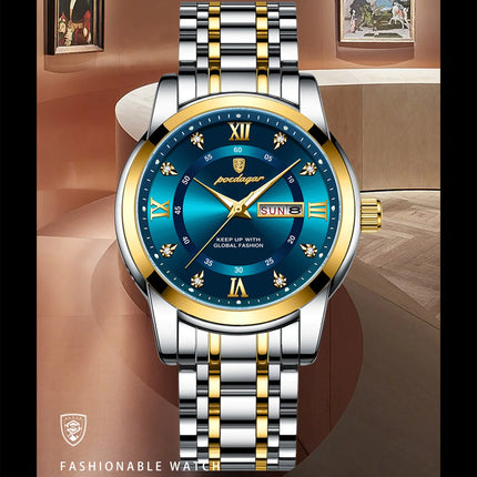 Men’s Water-Resistant Stainless Steel Watch –  Business Quartz with Luminous Display