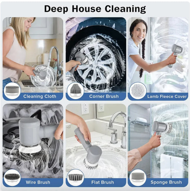 Rechargeable Cordless Electric Spin Scrubber – Waterproof Power Brush for Home Cleaning