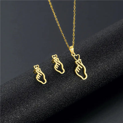 Heart Pendant Necklace & Earring Set – Minimalist Stainless Steel Jewelry for Women