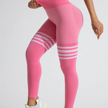 Striped High-Waist Hip Lift Sports Tights – Workout & Running Pants