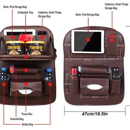 Organiseur de siège auto avec table pliable – Rangement et plateau pour siège arrière en cuir PU | 30 % de réduction + Livraison gratuite