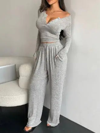 Long-Sleeved Button-Up & Trousers Two-Piece Suit – Elegant Formal & Semi-Formal Set