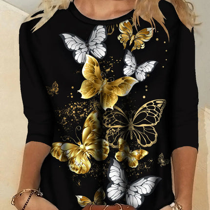 Women's Printed Crew Neck Long Sleeve T-Shirt | Stylish Comfort Tee