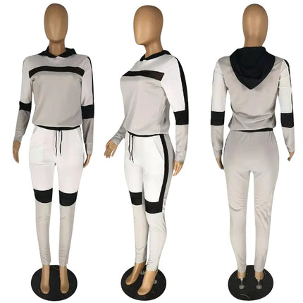 chic women’s tracksuit, gray two-piece lounge set, fashion tracksuit outfit