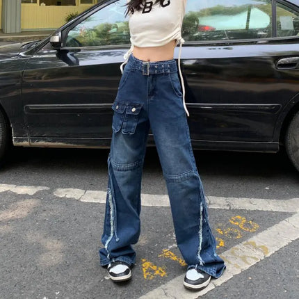 Vintage High Waist Loose Fit Wide Leg Jeans – Blue & White Blue | Gift for her