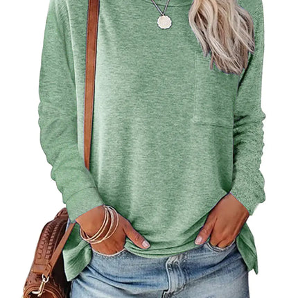 Pocket Split Long-Sleeved Casual T-Shirt