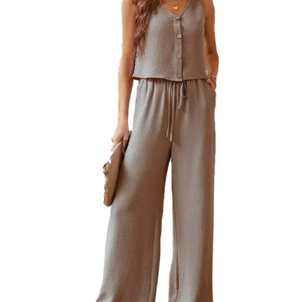Women’s Sleeveless Vest Two-Piece Suit – Wide-Leg Pants Set