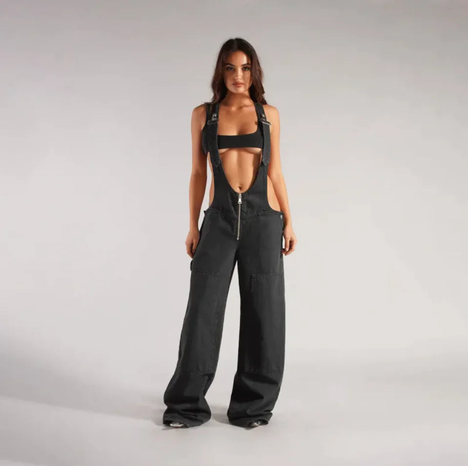 Y2K Denim Overalls – Loose Fit Retro Streetwear with Adjustable Suspenders