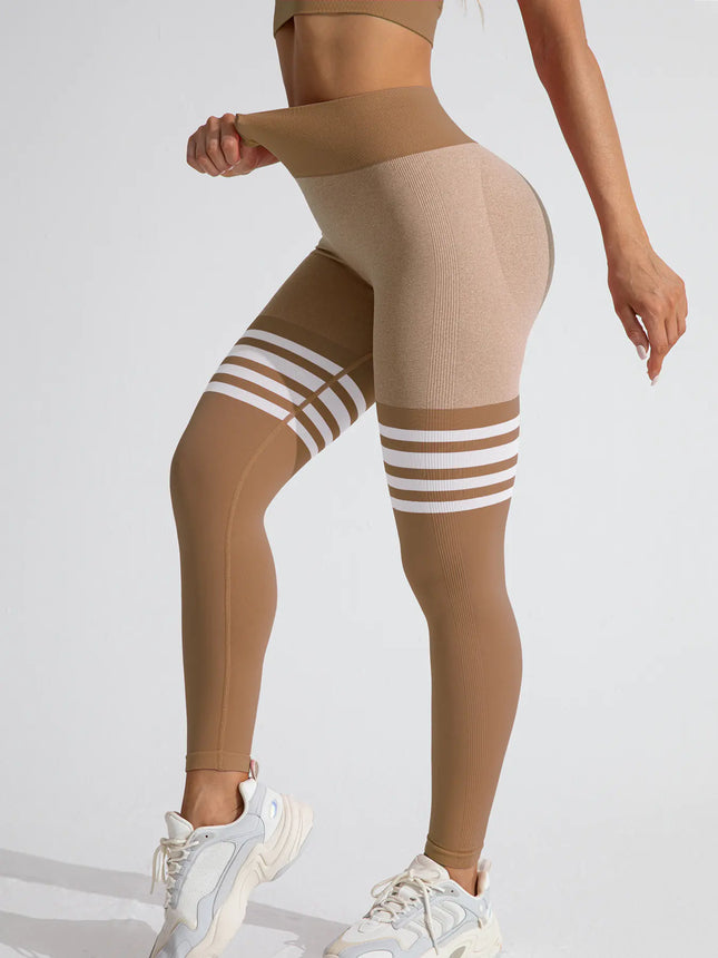 Striped High-Waist Hip Lift Sports Tights – Workout & Running Pants
