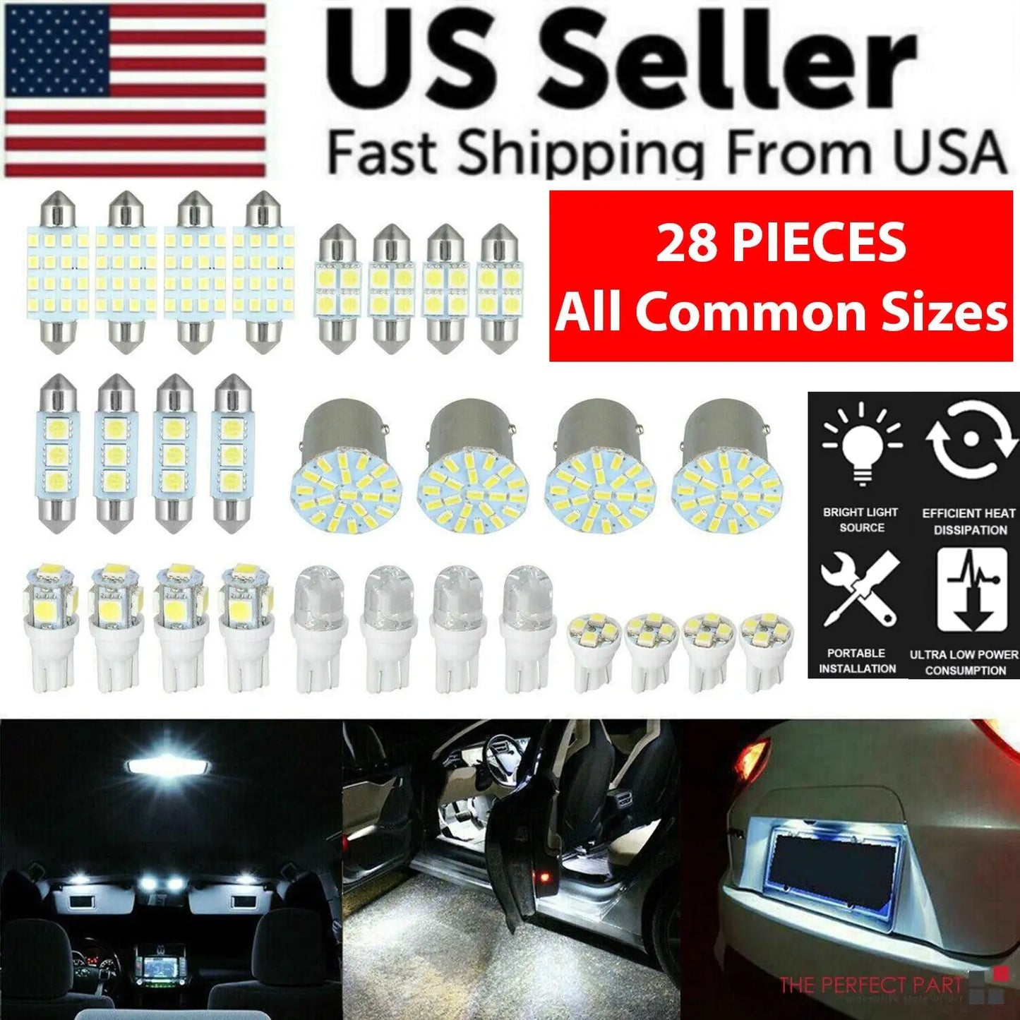 28pcs Car Interior LED Light Bulb Set – Dome, Map, Door, Trunk, License Plate