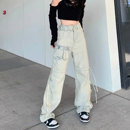 Vintage High Waist Loose Fit Wide Leg Jeans – Blue & White Blue | Gift for her