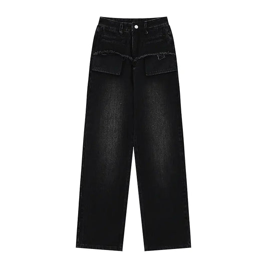 Retro Distressed Straight-Leg Jeans for Women – Blue & Black | 30% Off + Free Global Shipping