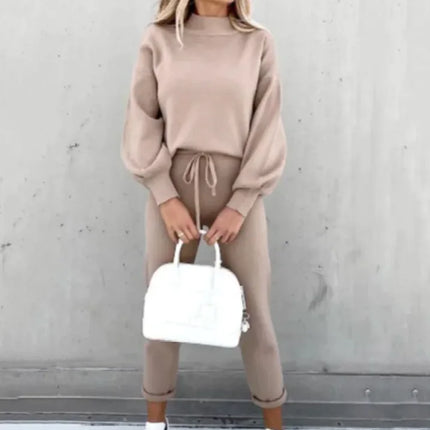 Women’s Casual Hoodie Lounge Set – Lantern Sleeve Sweater & Joggers