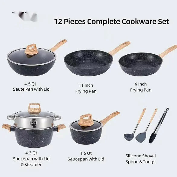“Granite medical stone non-stick cookware set in white finish”
