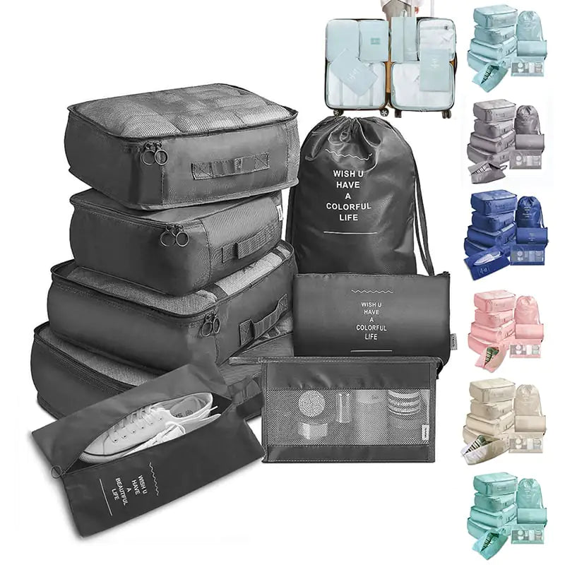 Ensemble de cubes de voyage 8 pièces – Organisateur de bagages et sacs séparateurs pour un voyage efficace, livraison gratuite dans le monde entier.