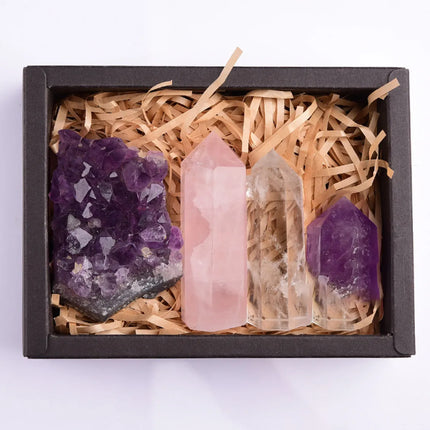 Amethyst Crystal Healing Gift Box – Natural Stone Energy Set for Meditation, Reiki & Décor