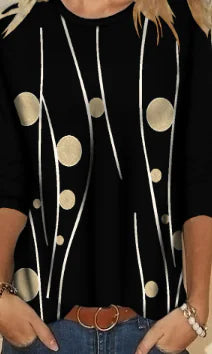 "Women's printed crew neck long sleeve T-shirt in cotton blend"