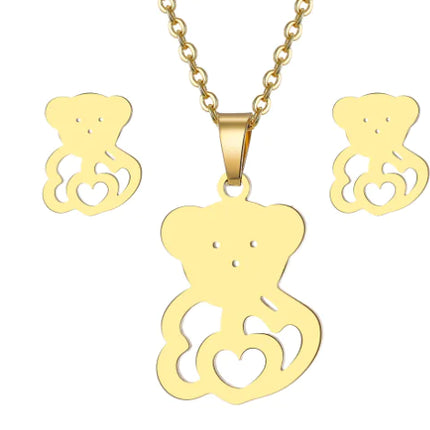 Heart Pendant Necklace & Earring Set – Minimalist Stainless Steel Jewelry for Women