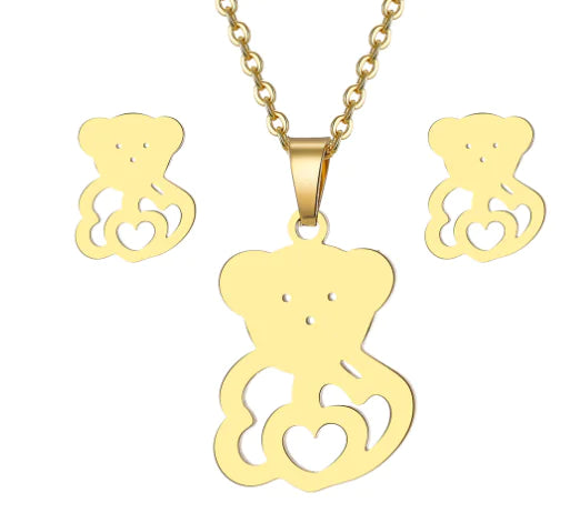 Heart Pendant Necklace & Earring Set – Minimalist Stainless Steel Jewelry for Women