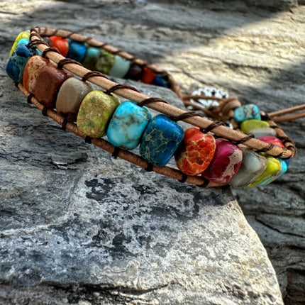 Multi-Layer Handwoven Imperial Stone Bracelet – Natural Boho Wrap Jewelry for Women