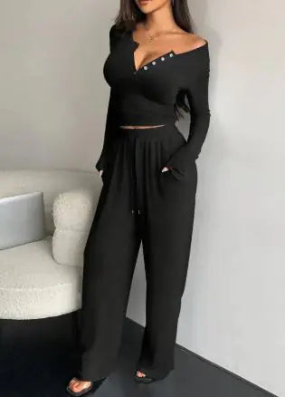 Long-Sleeved Button-Up & Trousers Two-Piece Suit – Elegant Formal & Semi-Formal Set