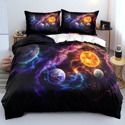 Celestial Dreams galaxy bedding set with starry night print in dark blue tones