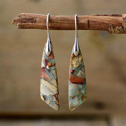 Bohemian Geometric Pendant Earrings – Natural Emperor Stone Dangle Jewelry for Women