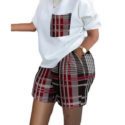 Women’s Printed Two-Piece Commuter Set – Short-Sleeve Top & Matching Shorts
