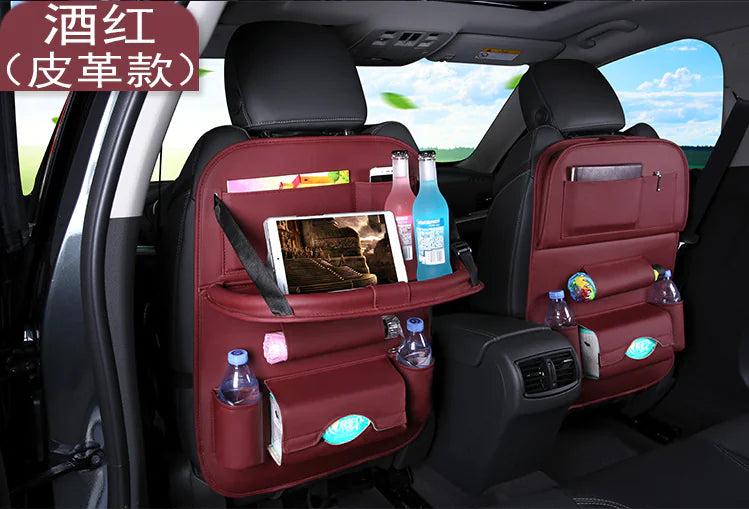 Car Seat Organizer with Foldable Table – PU Leather Backseat Storage & Tray
