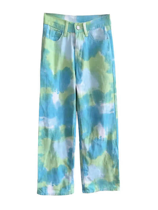 High Rise Tie Dye Ombre Wide Leg Jeans – Loose Baggy Fit Denim