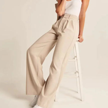 Women’s Two-Piece Suit Set – High-Waisted Wide-Leg Pants with Belt